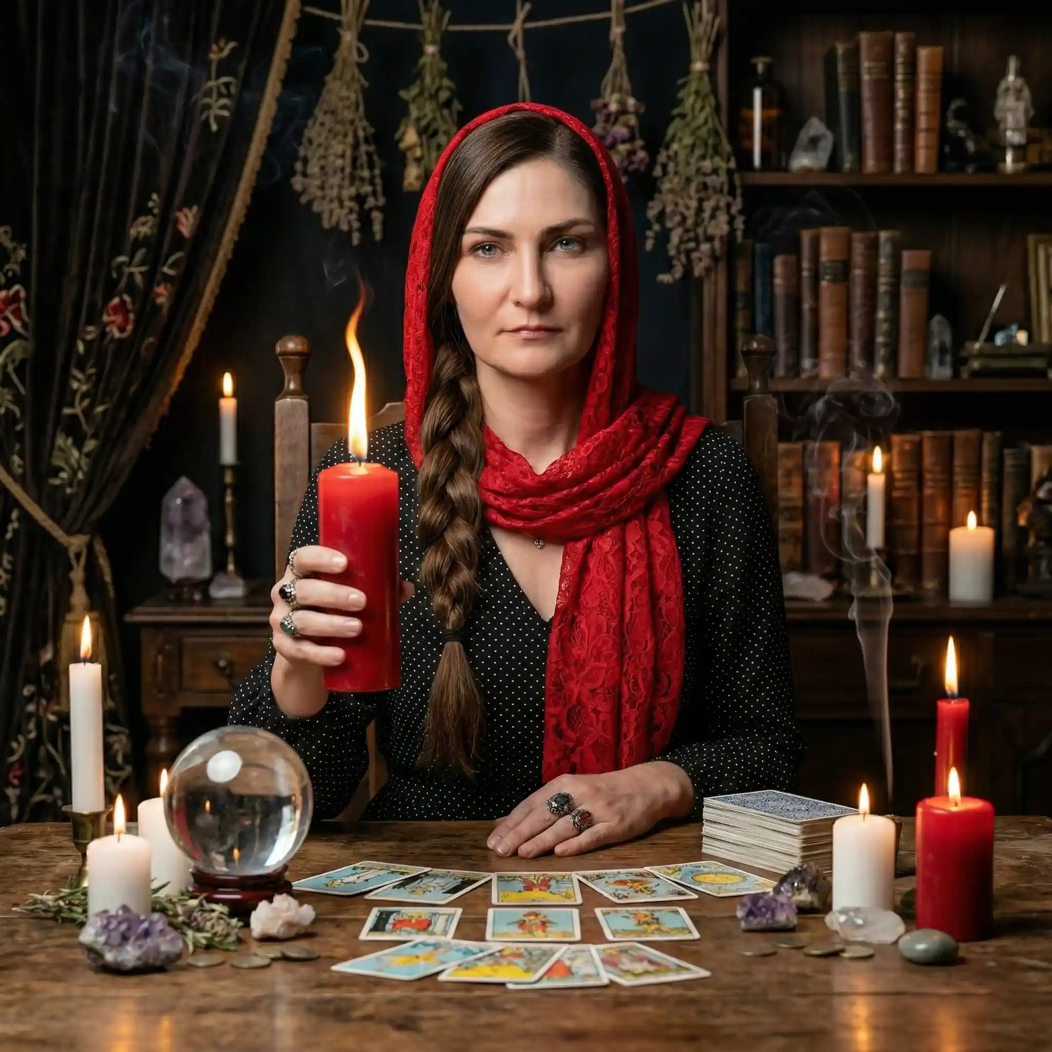 Гадалка держит в руках старинную книгу
